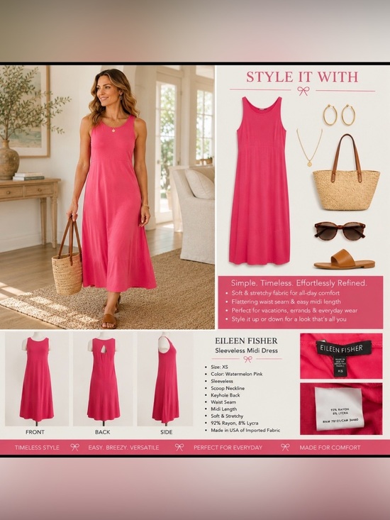 Eileen Fisher Dresses & Skirts - ☀️ Eileen Fisher Watermelon Pink |Sleeveless | Midi Dress | Size XS